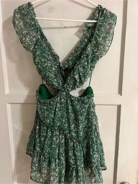 Sky to Moon Green Floral Ruffle Mini Dress